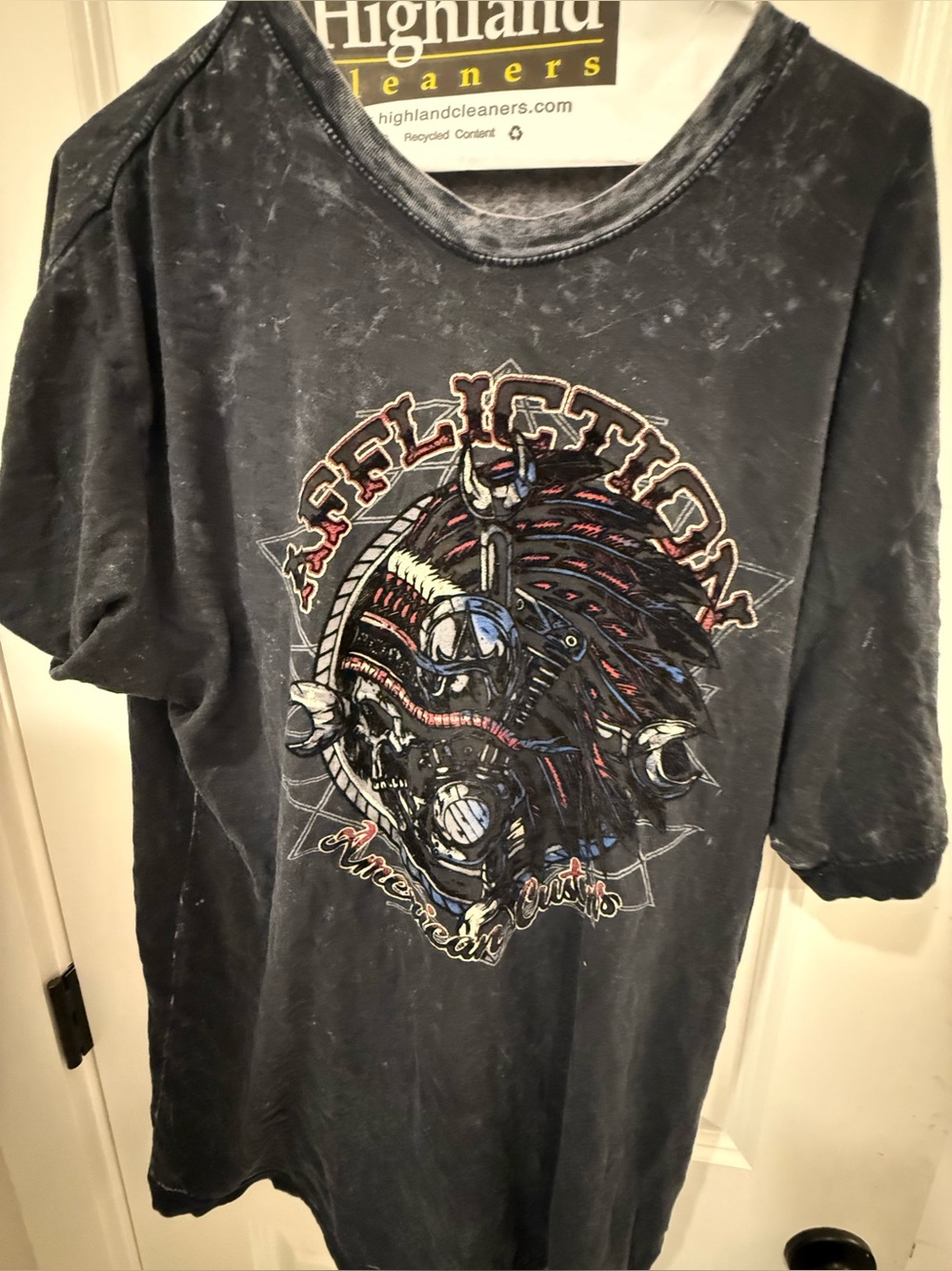 Affliction Black Vintage Wash Short Sleeve Tee with Graphic Native Skull